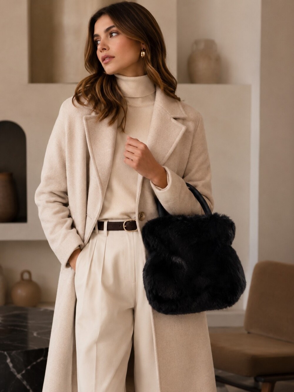 Danier Black Faux Fur Shoulder Bag